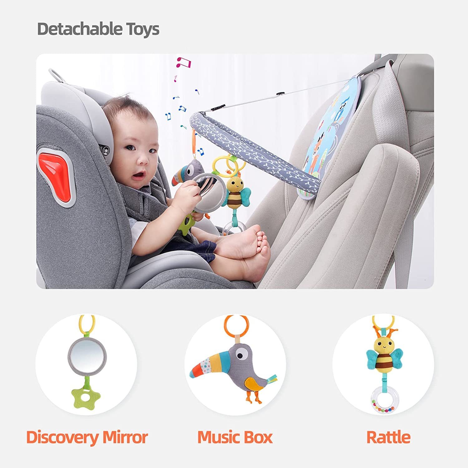 Stroller Parts Accessories Rear Facing Car Seat Toy Baby Kick Play Activity Center Car Seat Activity Arch with Music Mirror Rattle Toys for Children T