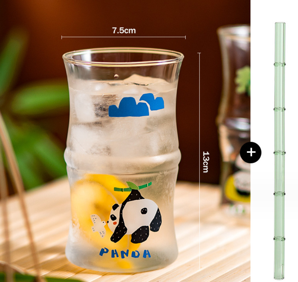 The latest 13.5oz Bamboo Panda glass straw coffee mug Cup, many style choices, support customization of any logo