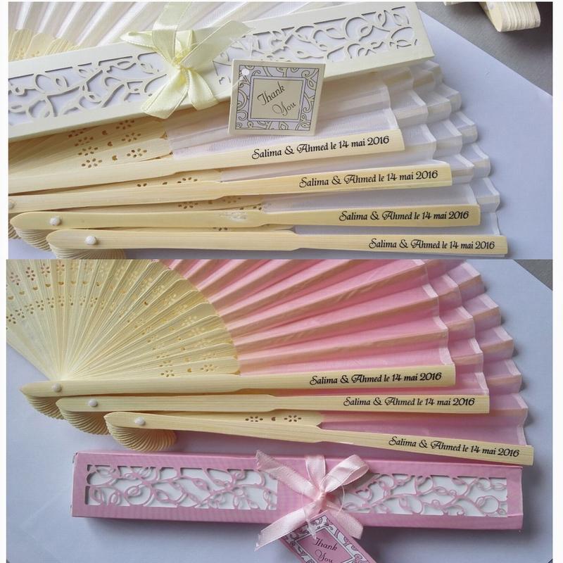 100 pcs Personalized Wedding Favors and Gifts for Guest Silk Fan Cloth Decoration Hand Folding FansZZ