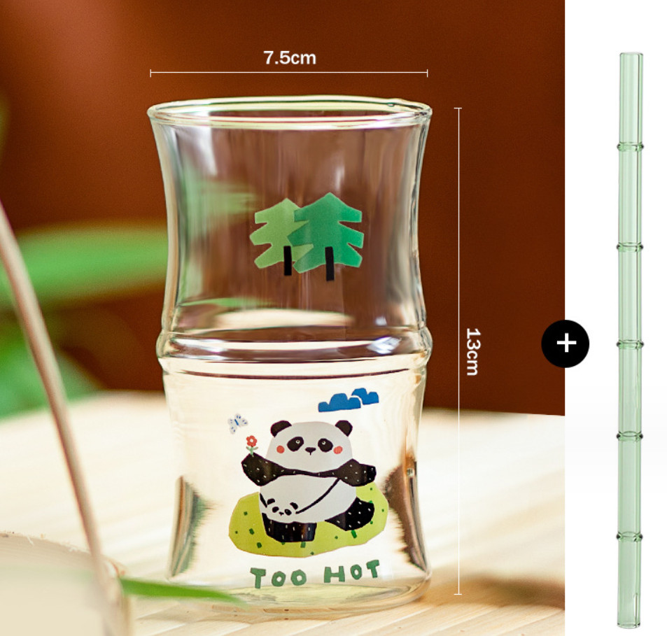 The latest 13.5oz Bamboo Panda glass straw coffee mug Cup, many style choices, support customization of any logo