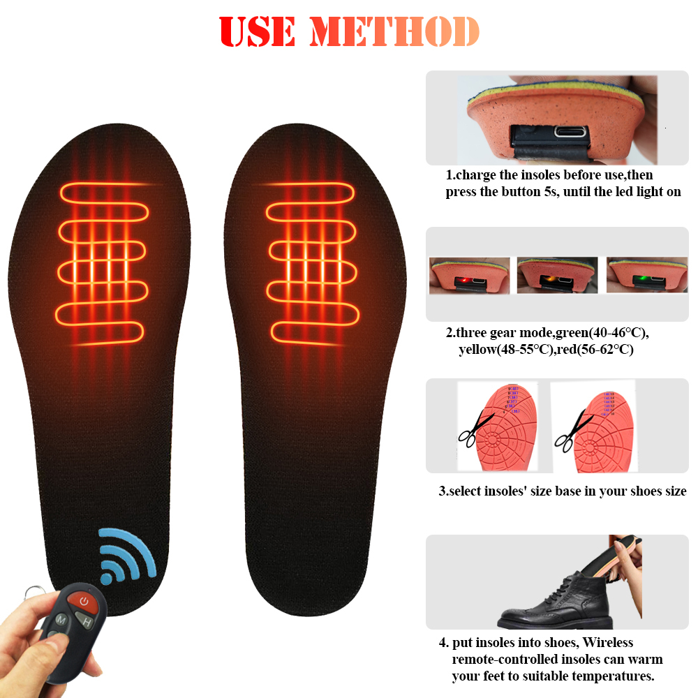Shoe Parts Accessories 2000mAh Remote Control Heating Insole with Rechargeable Battery Heated Insoles Winter Shoes Pads For Ski Hunting Size EUR35 230