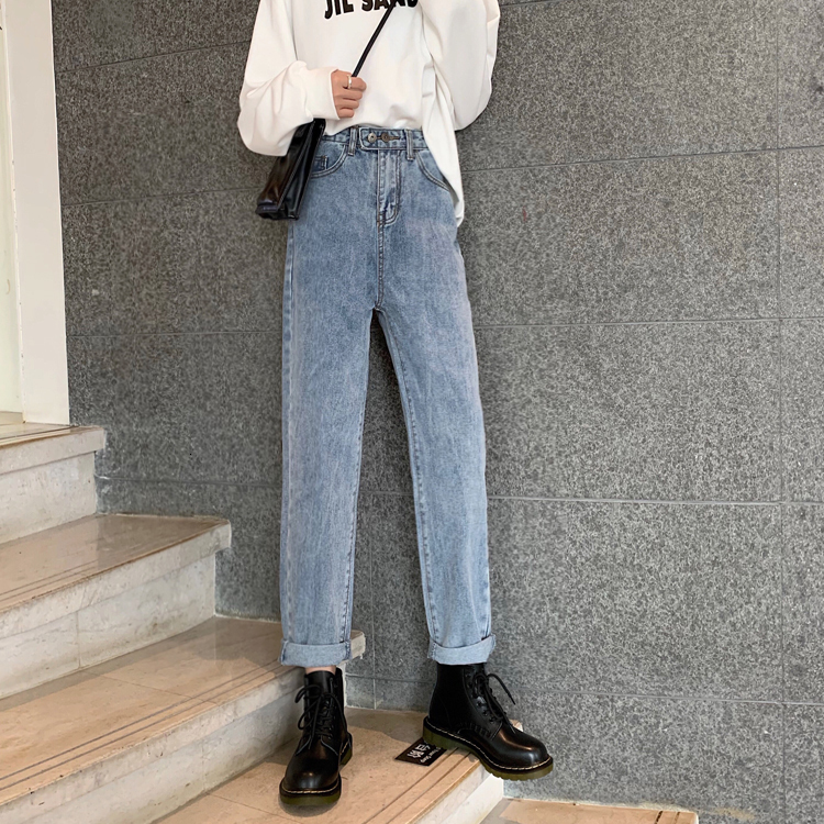 Women's Jeans N5028 High Waist Loose Straight Trousers Light Color Washed Versatile 230821