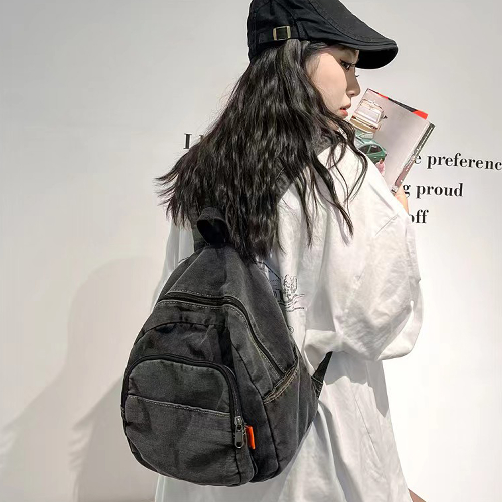 School Bags Plush Backpacks Customized Simple Gradient Denim Backpack Personalized Embroidery Name Canvas Primary Schoolbag Travel Bag 230821