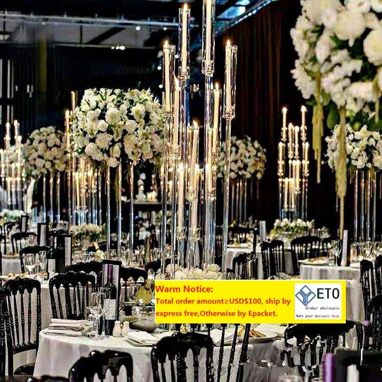 decoration Weddings Party Table Centerpieces Stand 6 Arms Gold acrylic Candelabra Metal Candlesticks 8 heads Candle holders 6 arm imakeZZ