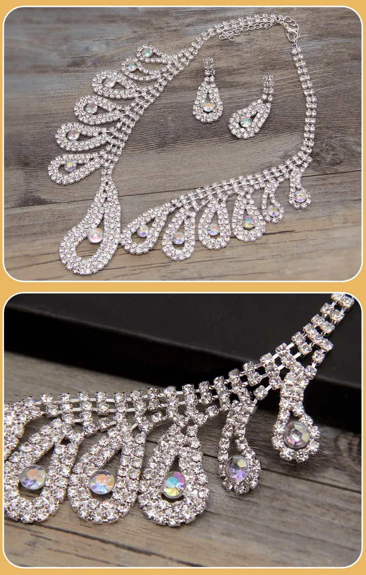 Fashion Rhinestones Bridal Jewelry Sets Silver Crystals Wedding Necklaces And Earrings For Bride Prom Evening Party AccessoriesZZ