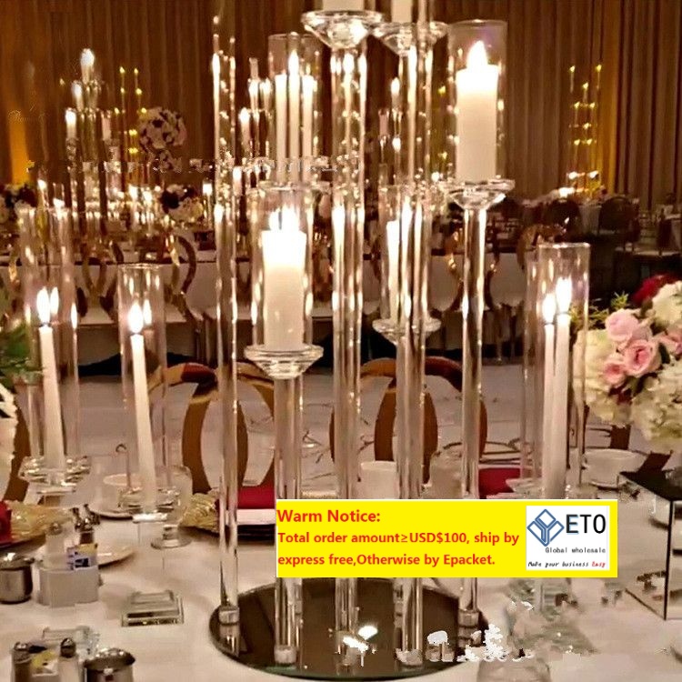 decoration Weddings Party Table Centerpieces Stand 6 Arms Gold acrylic Candelabra Metal Candlesticks 8 heads Candle holders 6 arm imakeZZ