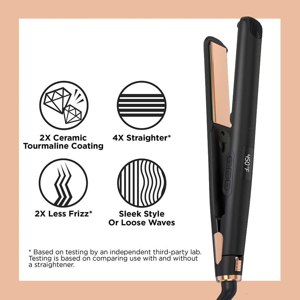 Hair Straighteners LISAPRO Original Ceramic Hair Straightening Flat Iron 1" Plates |Black Professional Salon Model Hair Straightener Curler 23082