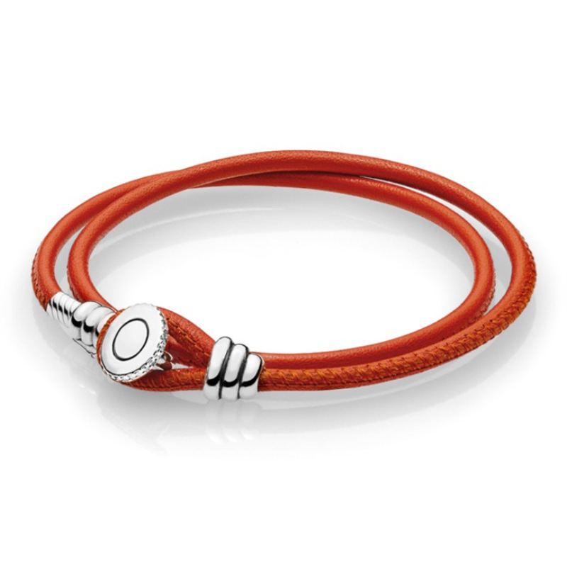 925 Sterling Silver Bracelets The Real Leather Style Bracelet Buckle S925 Snake Bead Charm Jewelry Production