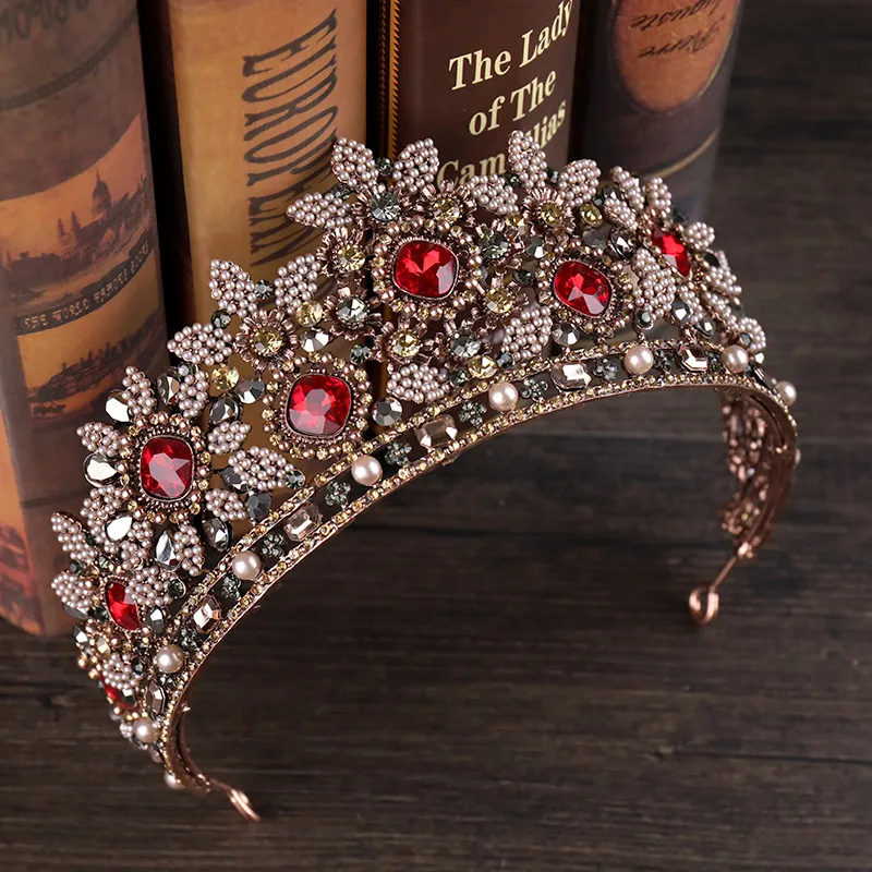 Baroque Vintage Crystal Bridal Crowns Hairbands Red Bridal Tiaras Headbands Wedding Diadem Queen Crown Party Tiara Wedding AccessoriesZZ