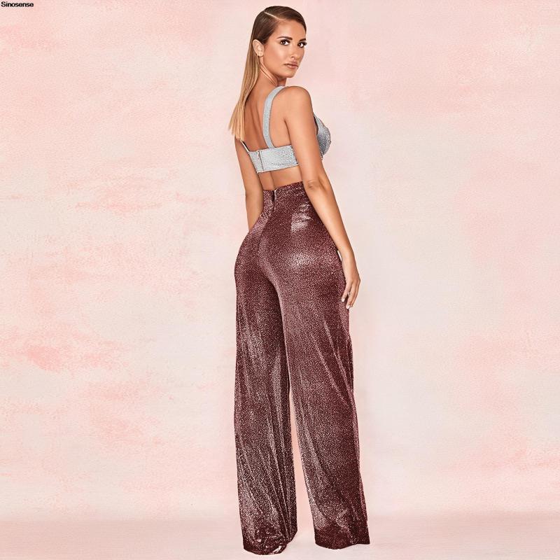 Women's Pants Shiny Sequin Sparkle Wide Leg Women Elastic High Waist Palazzo Lounge Casual Loose Bell Bottoms Trousers