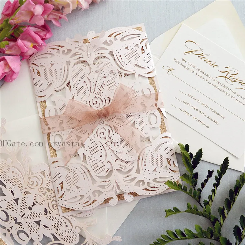 WHITE CHANTILLY LACE Laser Cut Wrap Invitation White Laser Cut Wedding Invitation with Blush Shimmer Insert and Burgundy ZZ