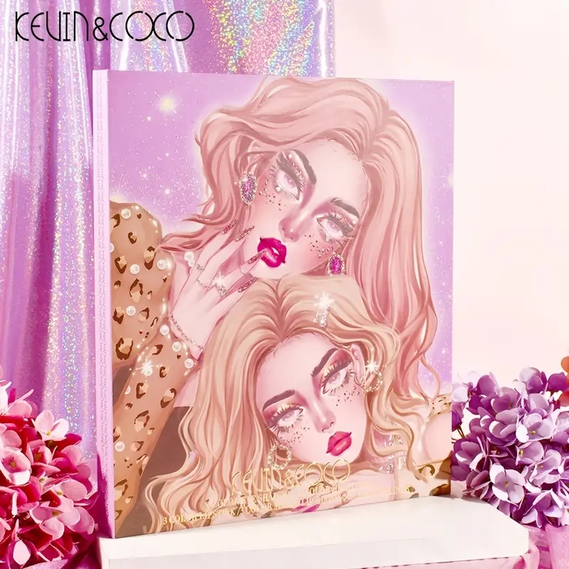 KEVIN&COCO 24 Color Eyeshadow Tray Shining Light Eyeshadow Velvet Moisturizing Lip Glaze Lipstick Concealer Eyeliner Anime Makeup Box