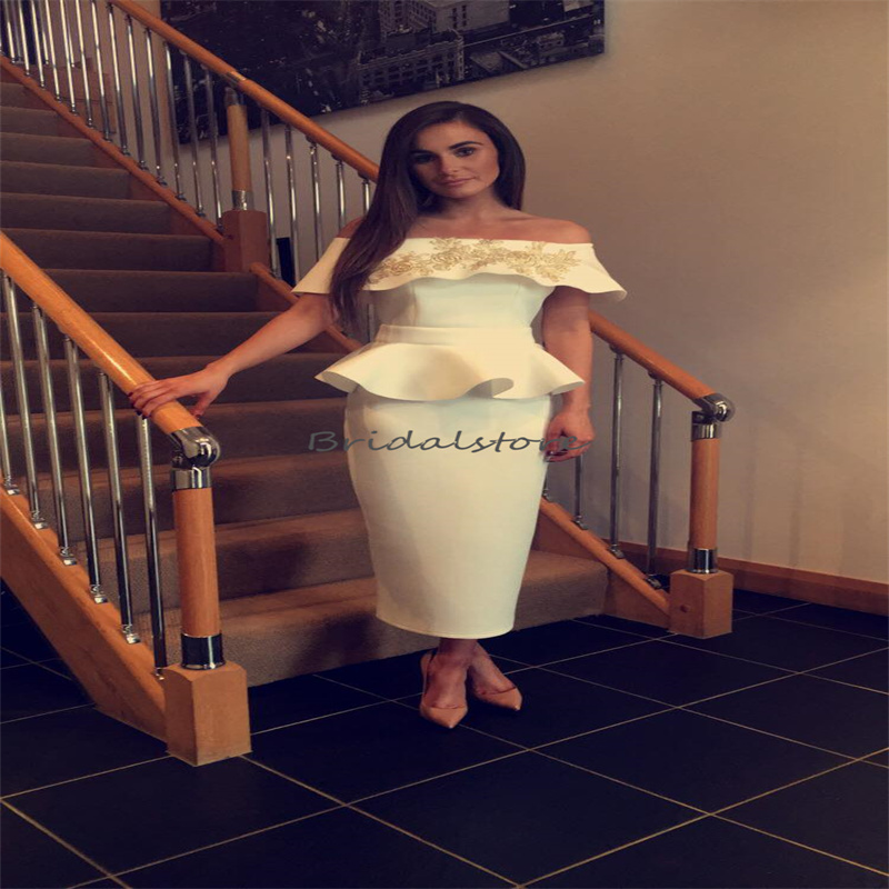 Sexy White Blue Midi Evening Dress 2023 Chic Off Shoulder Peplumn Sheath Short Prom Dress Lilac Cocktail Dinner Graduation Party Vestidos De Fiesta Ro