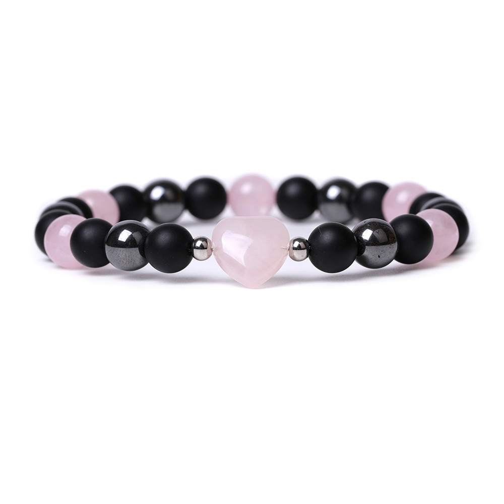 8mm Matted Beads Rose Quartz Tiger's Eye Stone Heart Bracelet Men Women Yoga Healing Balance Bracelet