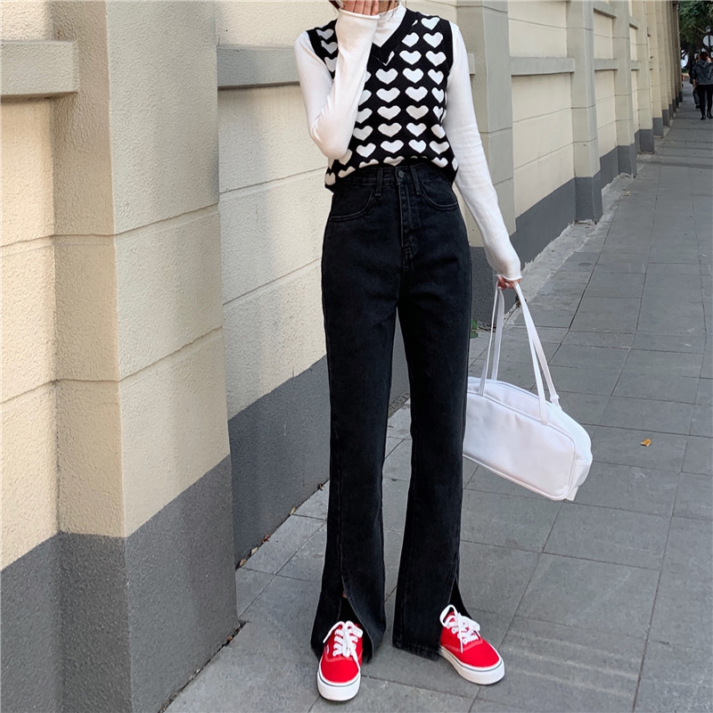 Women's Jeans N5128 Slit High Waist Loose Slim Straight Pants Mopping Wide Leg 230821