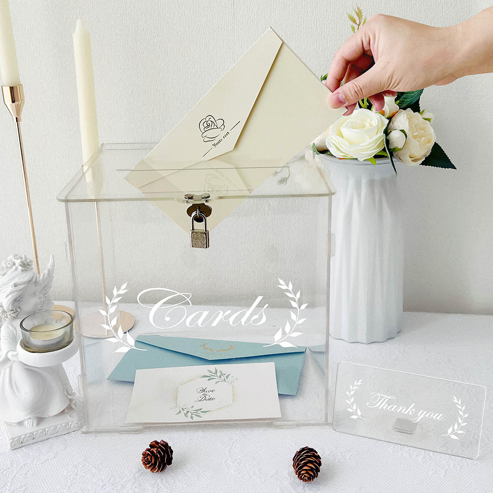 Other Event Party Supplies OurWarm Wedding Card Box for Reception Clear with Lock Gift Money Holder For Anniversary 230818
