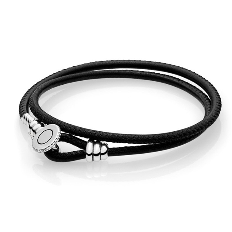 925 Sterling Silver Bracelets The Real Leather Style Bracelet Buckle S925 Snake Bead Charm Jewelry Production