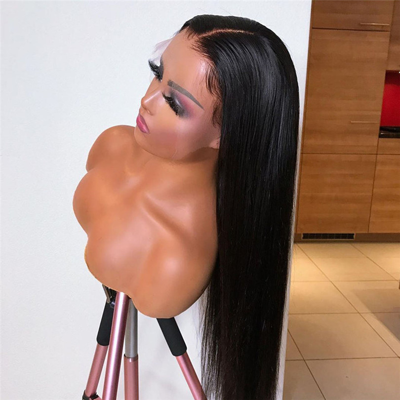 Long Straight Brazilian Lace Front Human Hair Wigs Glueless Transparent 13x4 Lace Frontal Wigs Pre Plucked Black/Grey/Blue Colored Wear and Go Glueles