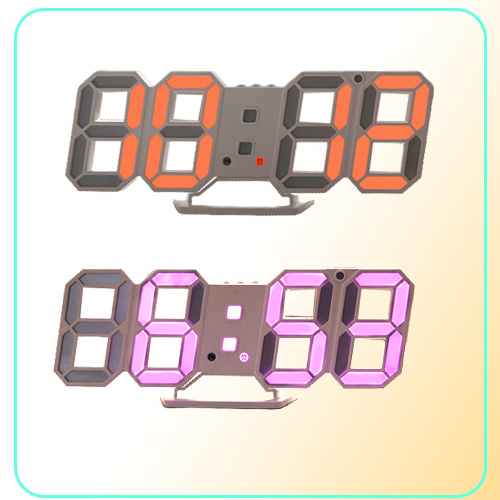 Gauges Modern Design 3D LED Wall Clock Digital Alarm Clocks Home Living Room Office Table Desk Night Clock Display