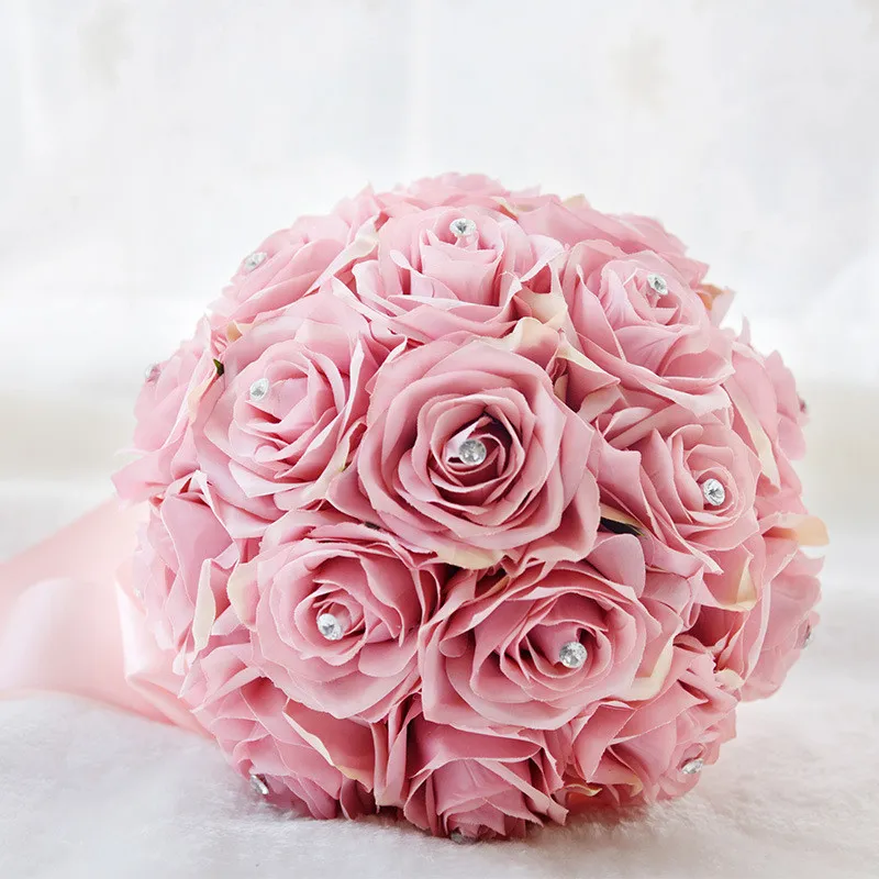 Bridal Red Rose Bouquet Romantic Bride Artificial Flowers Bouquets Home Wedding Decoration Wedding Bouquet with CrystalZZ