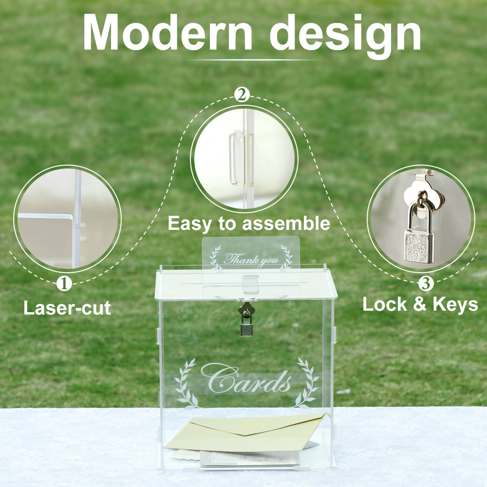 Other Event Party Supplies OurWarm Wedding Card Box for Reception Clear with Lock Gift Money Holder For Anniversary 230818