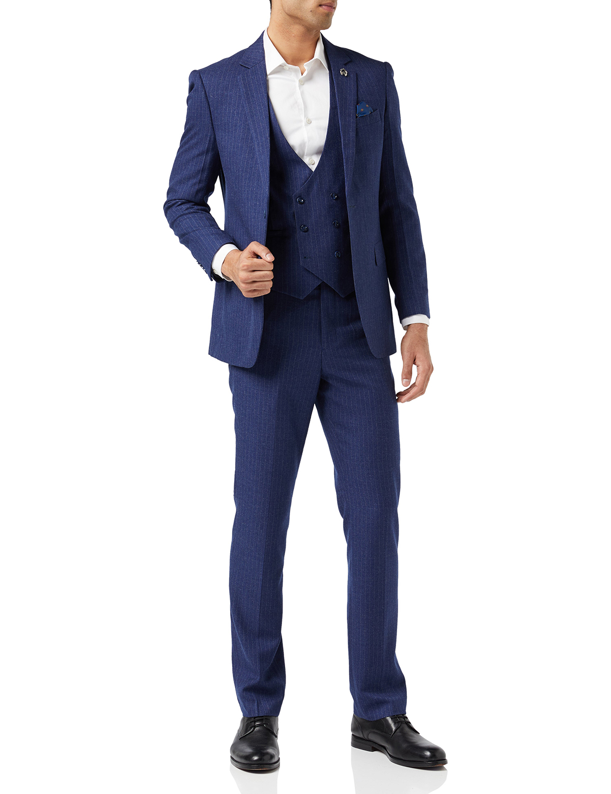 Autumn Pinstriped Men Wedding Suits Slim Fit Tuxedos Double Breasted Groom Wear Blazer Vest Pants Custom Made