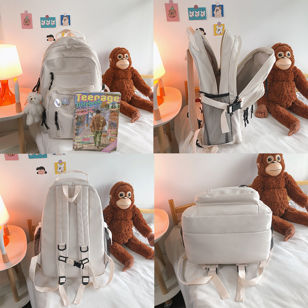 School Bags Plush Backpacks Fashion Big Student Backpack Badge Rucksack Girls Bag High Capacity Women Female Cute Leisure Travel Mochila 230821