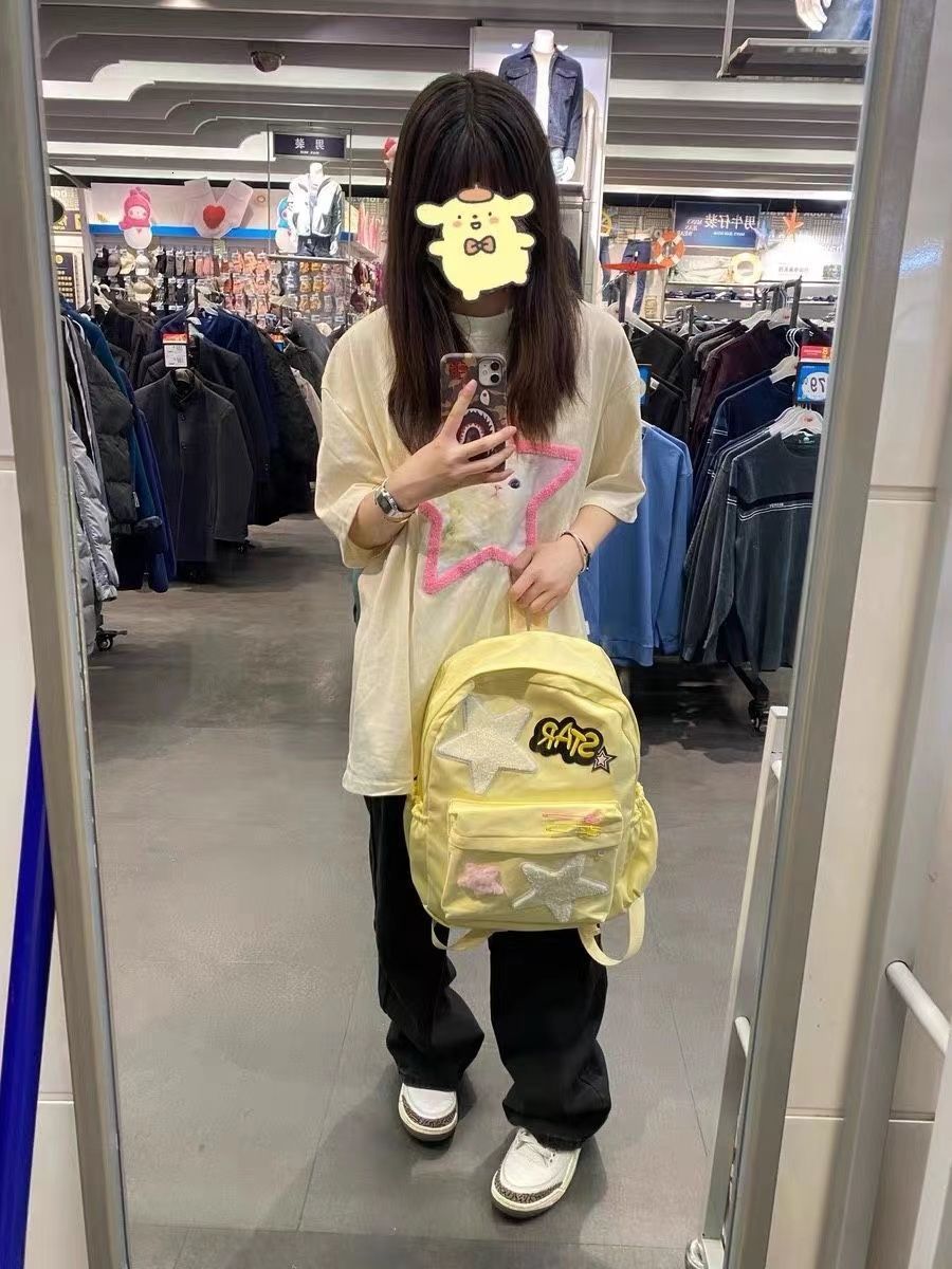 School Bags LEFTSIDE Women s Casual Backpack Cute Five Pointed Stars Book for Teenagers Girls Students Korean Style Back Pack 230821