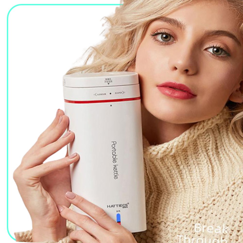 NEW HATTIECS Portable Electric Kettle 500ml Household Travel Water Boiler 304 Stainless Steel Insulable Boiling Water Kettle