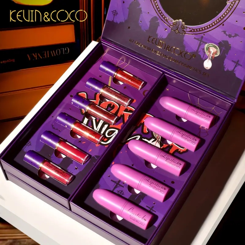 87 Colors Eyeshadow Set Box Halloween Moonlight Zombie Bride Set Box Pearly Matte Finish Bright Color Eyeshadow Velvet Lip Glaze Makeup Set