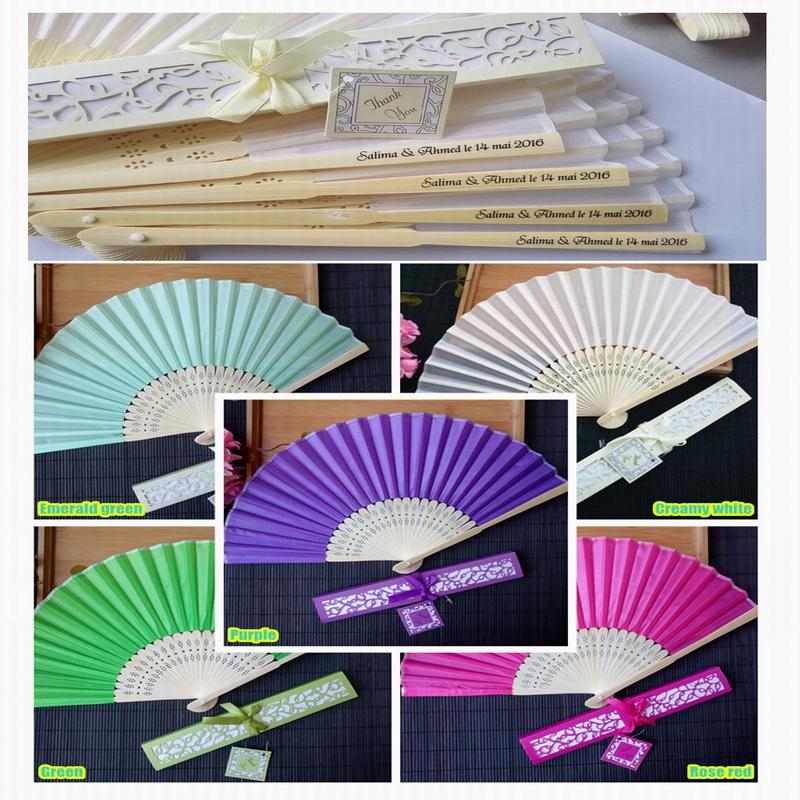 100 pcs Personalized Wedding Favors and Gifts for Guest Silk Fan Cloth Decoration Hand Folding FansZZ