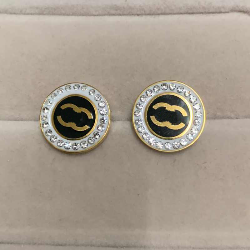 750 Stainless Steel Luxury branded designer 15MM C AAA+ diamond stud 18k Gold silver rose women girls letter logo engrave earrings summer jewelry