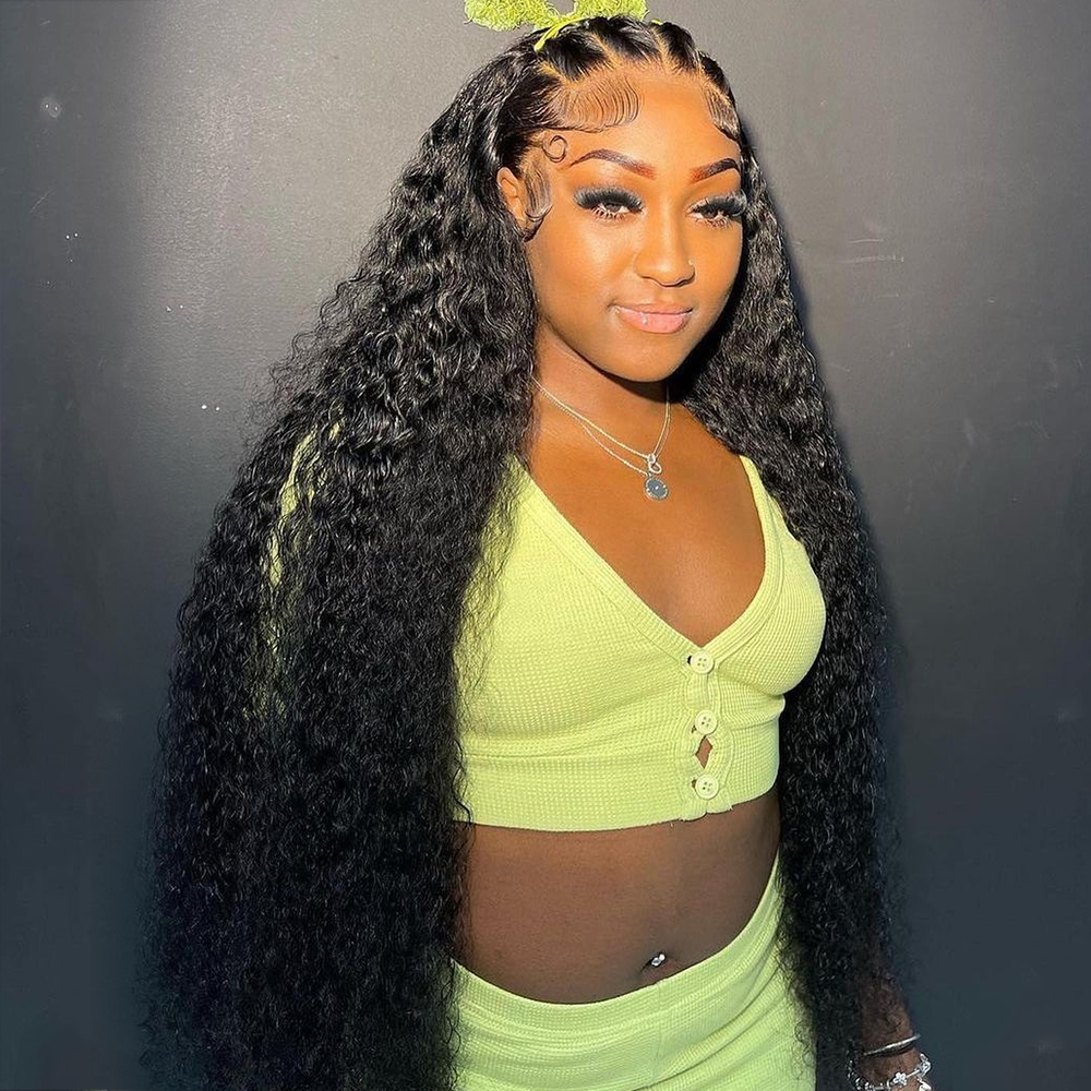 250 Density Brazilian Hd Lace Frontal Wig Deep Wave Curly Human Hair Wig Glueless Preplucked Water Wave Synthetic Lace Front Wigs For Women