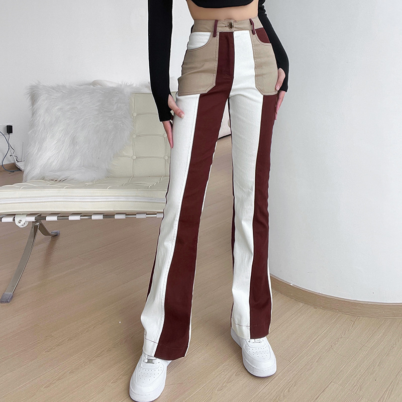 Women's Jeans Casual Versatile High Waiste Button Pocket Vintage Color Patchwork Straight Leg Pants for Women 2023 Summer Autumn 230821