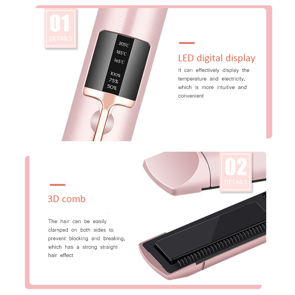 Hair Straighteners Cordless Mini Hair Straightener Curler Ceramic Fast Heating Plate Flat Irons Negative Ion Straighting Styling Tool USB Charging 230