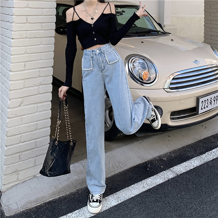 Women's Jeans N5405 jeans high waist straight slim all match wide leg 230821