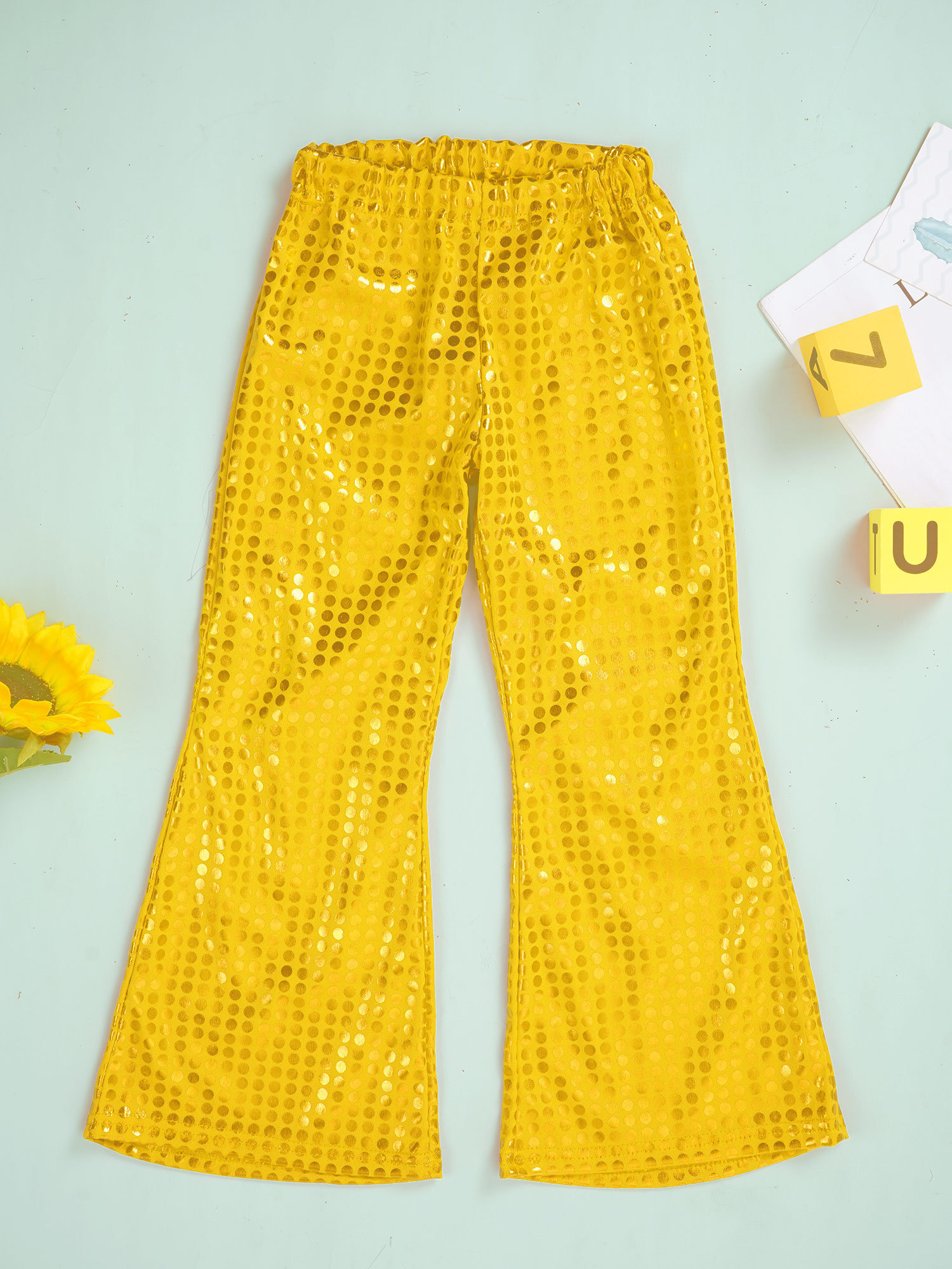 Trousers Kids Flared Pants Boys Girls Shiny Sequins Elastic Waist Bell BottomTrousers for Jazz Disco Modern Dance Stage Performance Pants 230821