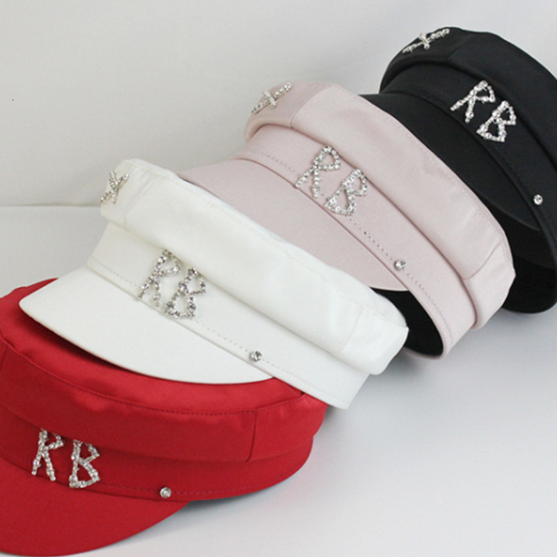 Berets Women Hat Diamond Navy Thin Satin Lady Spring Autumn Silk Flat Cap Beret Octagonal Blingbling 230821