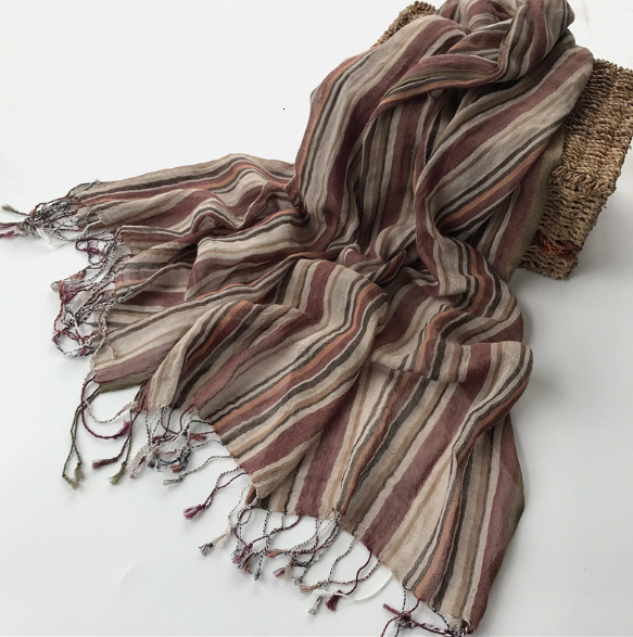 Scarves Fashion Men s Cotton And Linen Striped Brown Scarf Long Shawl Japanese Unisex Style 230818