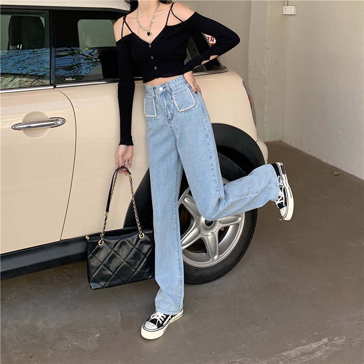 Women's Jeans N5405 jeans high waist straight slim all match wide leg 230821