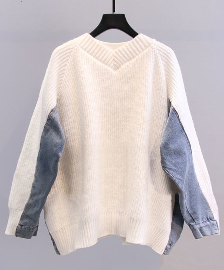 Womens Knits Tees AZYT Spring Denim Patchwork Sweater Cardigan Female y2k Tops V Neck Loose Woman Coat Embroidery Knitwear 230818