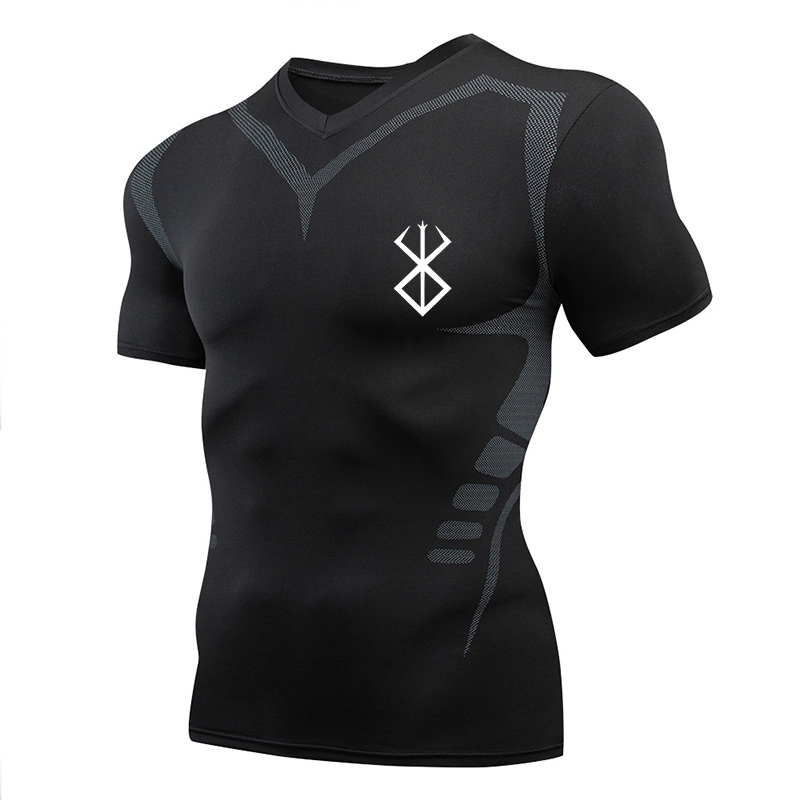 Men's TShirts Anime Berserk Print Compression Shirts for Men Short Sleeve Gym Workout Fitness Undershirts Quick Dry Athletic TShirt Tees Tops 230