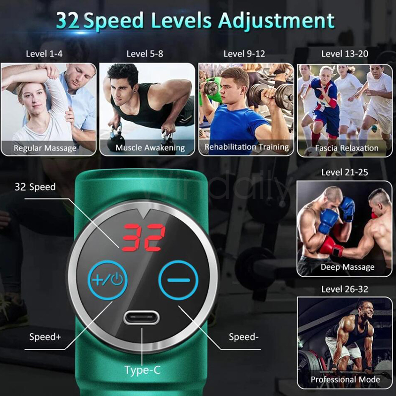 Full Body Massager Mini LCD Massage Gun 32 Speed Touch Screen Deep Tissue Percussion Muscle Mini Massager Fascial Gun For Pain Relief Body Massage 230