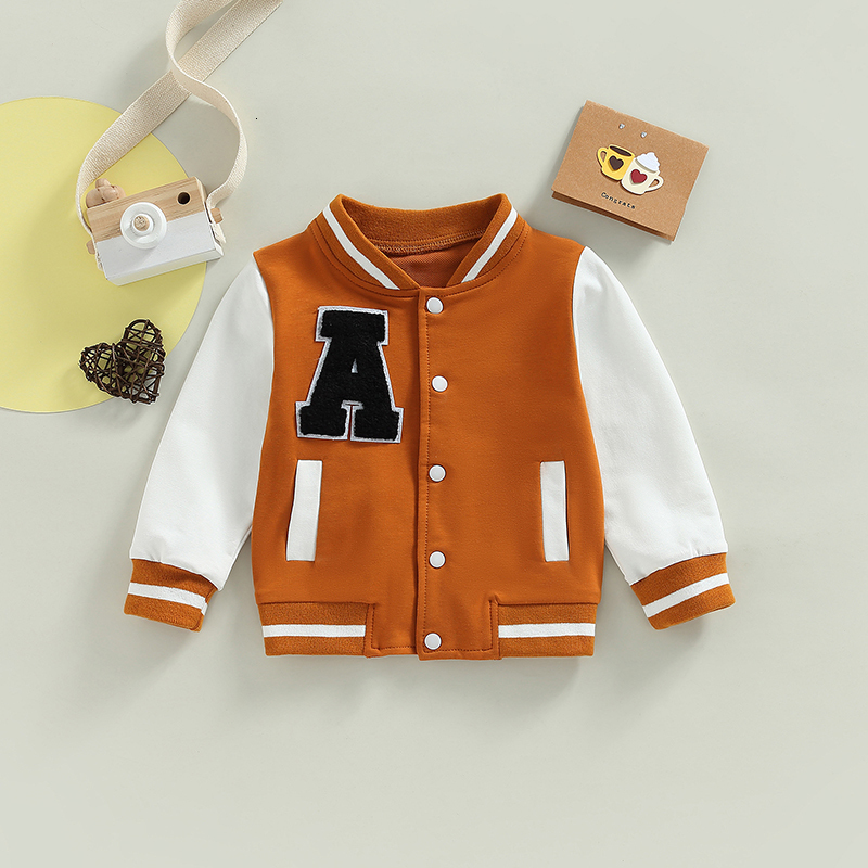 Jackets FOCUSNORM 1-5Y Kids Boys Girls Baseball Jackets Letter Printed Color Patchwork Long Sleeve Single Breasted Coats Outwear 230817
