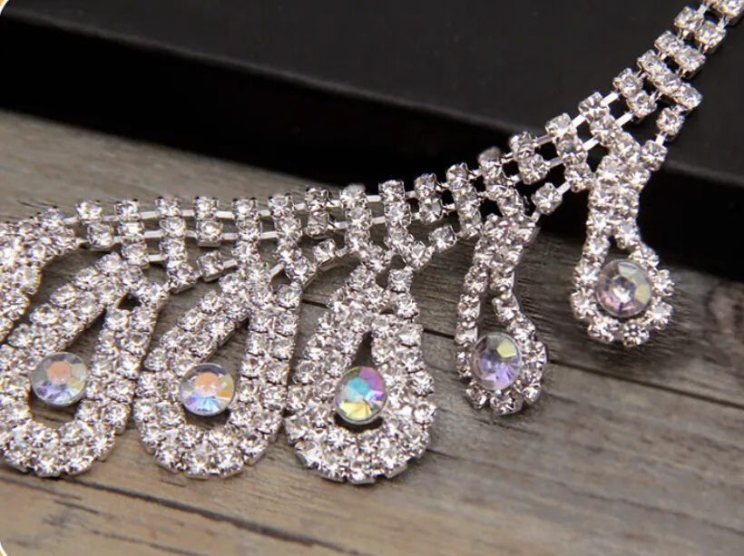 Fashion Rhinestones Bridal Jewelry Sets Silver Crystals Wedding Necklaces And Earrings For Bride Prom Evening Party AccessoriesZZ