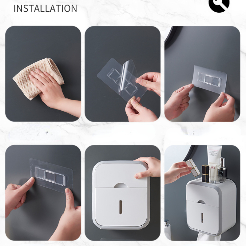Toilet Paper Holders Punch-free Toilet Paper Holder Box Waterproof Tissue Storage Box Bathroom Rack Wall Mounted Kitchen Bathroom Storage Holder 23082