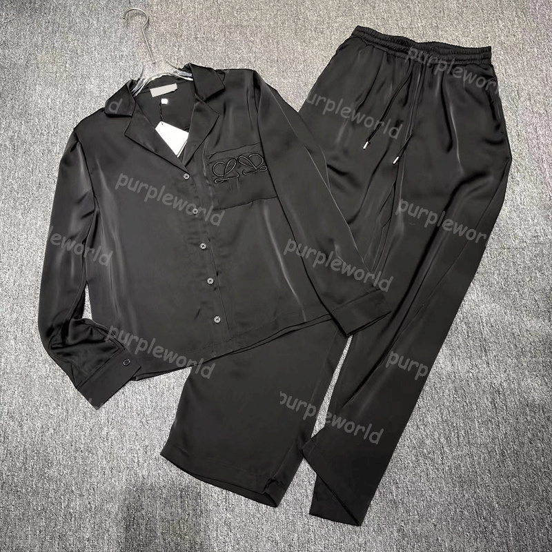 Womens Two Piece Home Wear Silk Casual Wear Set Long Sleeved Lapel Loose Pajamas 2 Colors Going Out Loungewear