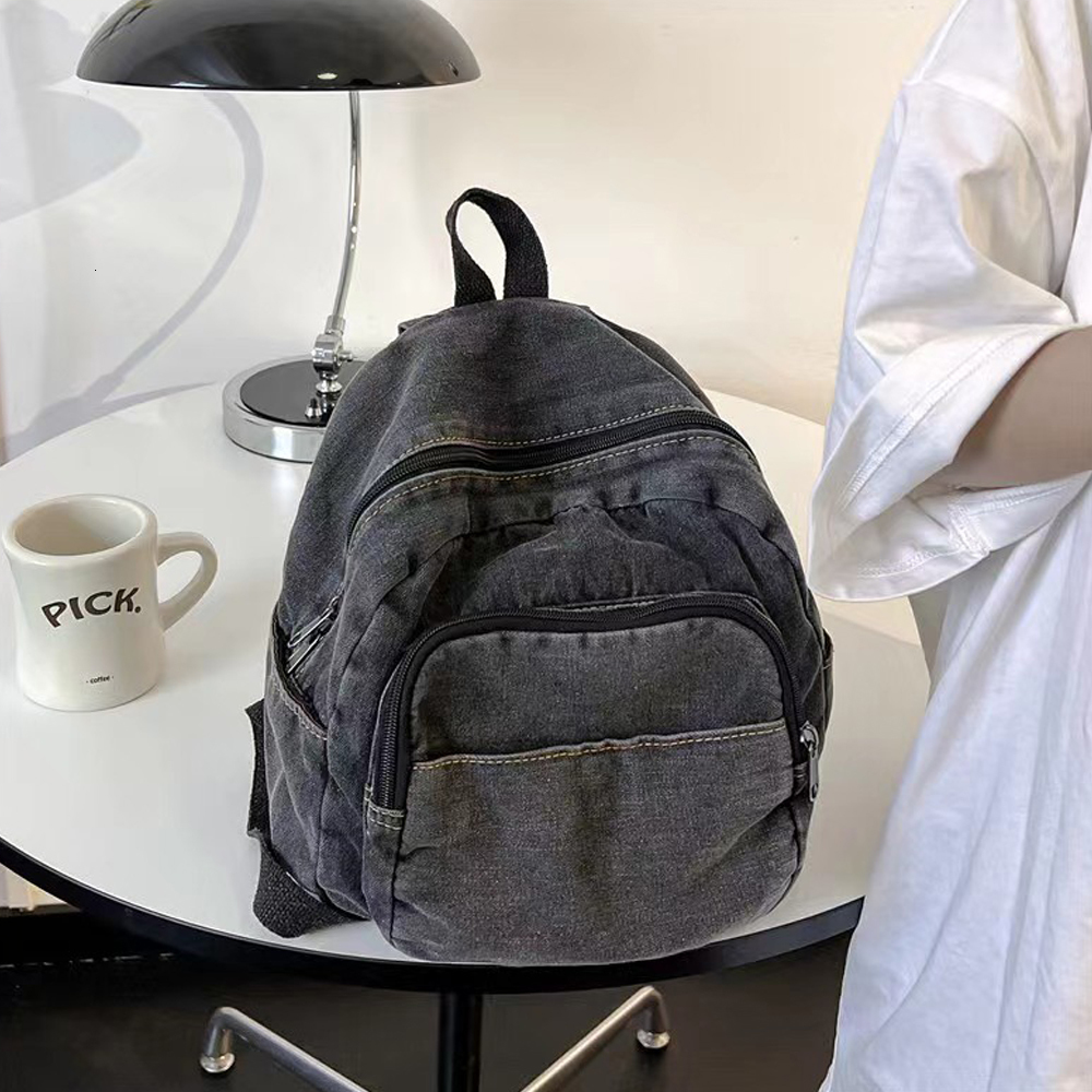 School Bags Plush Backpacks Customized Simple Gradient Denim Backpack Personalized Embroidery Name Canvas Primary Schoolbag Travel Bag 230821