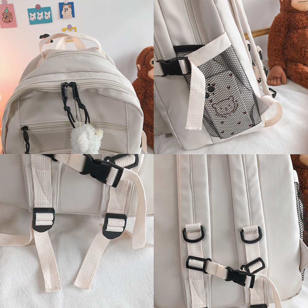 School Bags Plush Backpacks Fashion Big Student Backpack Badge Rucksack Girls Bag High Capacity Women Female Cute Leisure Travel Mochila 230821