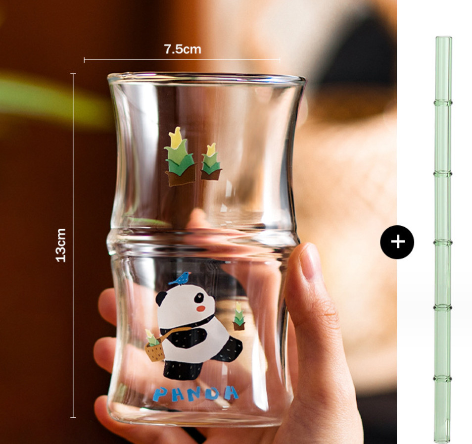 The latest 13.5oz Bamboo Panda glass straw coffee mug Cup, many style choices, support customization of any logo